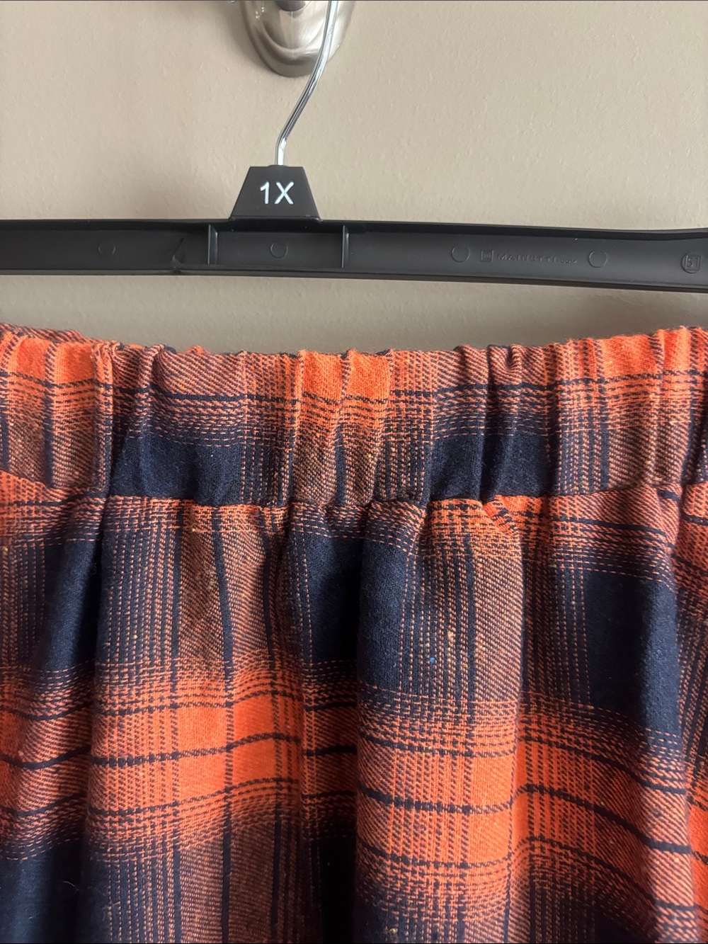 BloomChic Orange & Navy Plaid Asymmetrical Hem Skirt - Picture 5 of 6